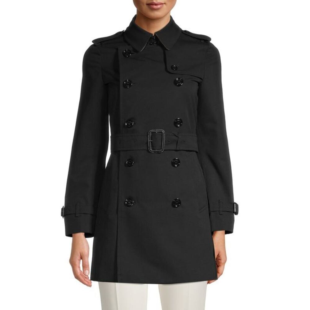 NWT Burberry Harbourne Black Mid-Length Trench Coat Nova Check Lining Size US 0